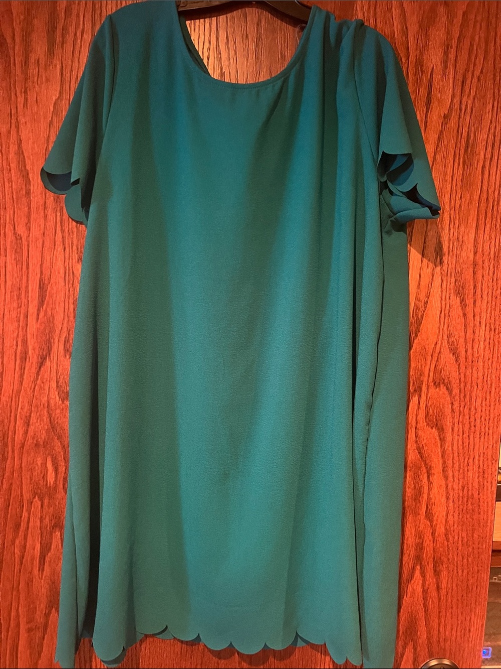 Teal Scallop Hem Shift Dress
